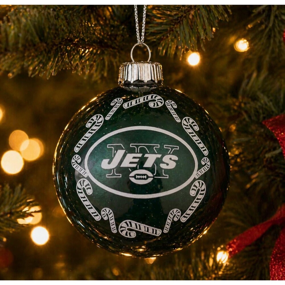 New York Jets NFL Glass Christmas Ornament w/ Box Green ornament